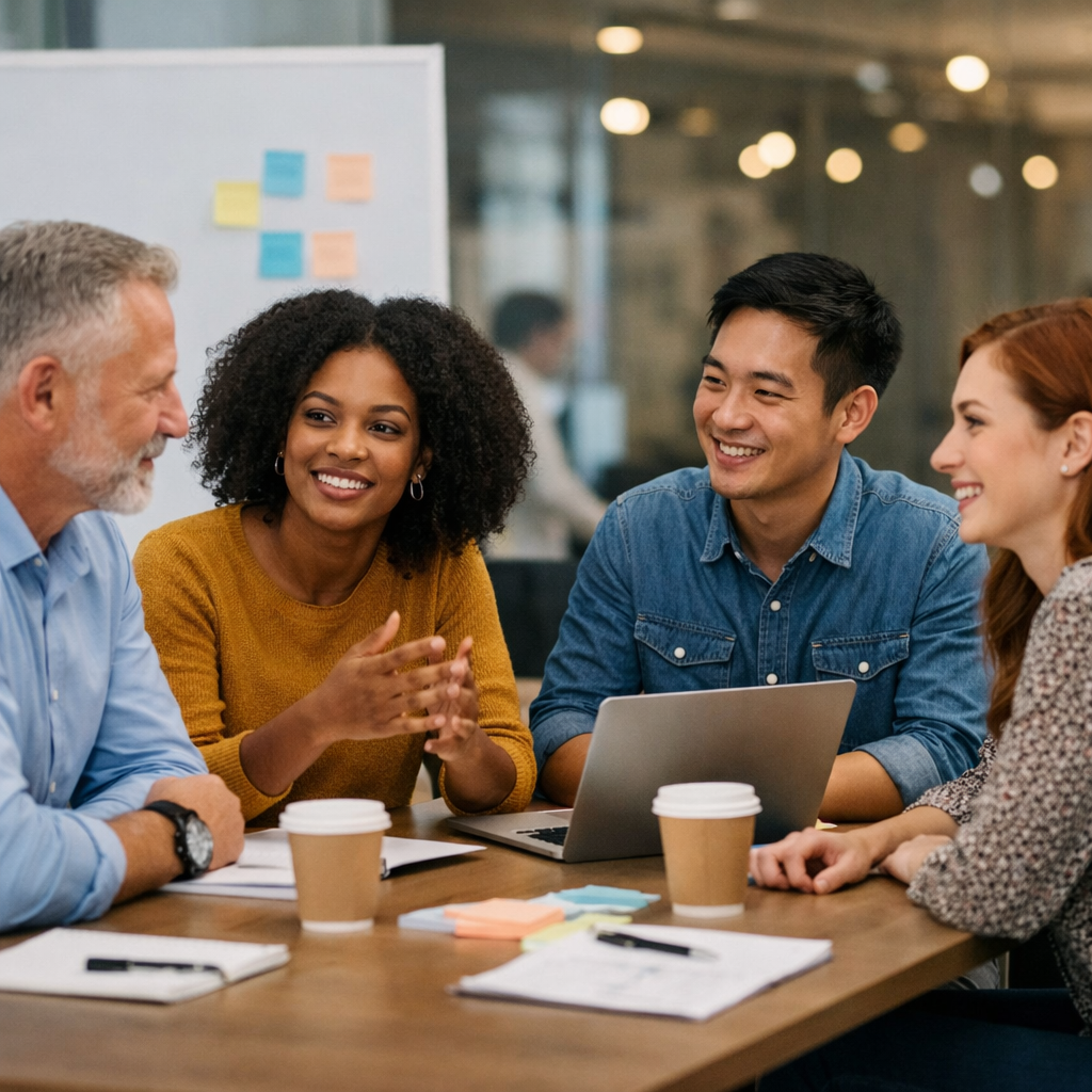 formation diversité inclusion avec équipe professionnelle diverse en interaction et collaboration