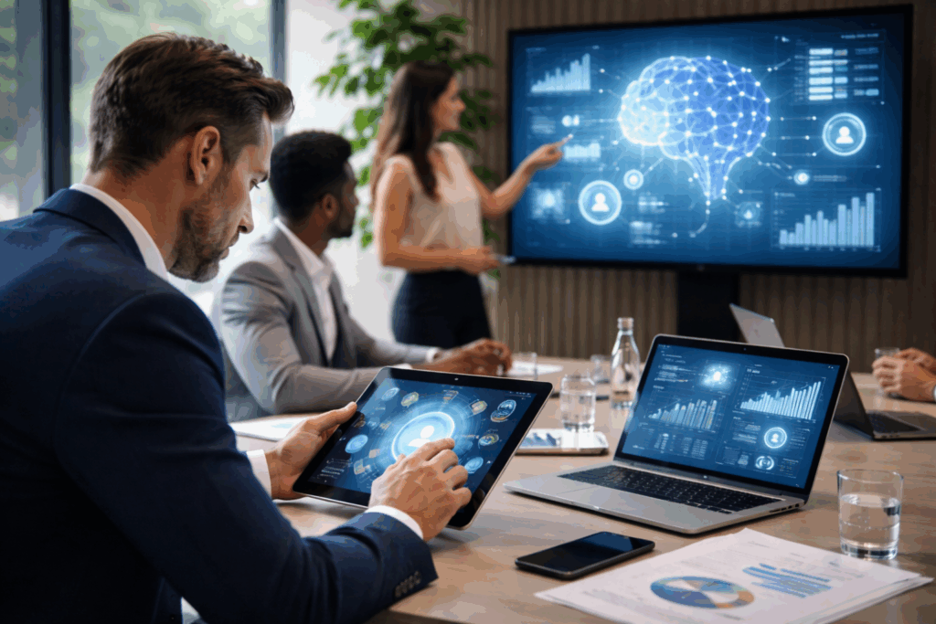 formation intelligence artificielle avec utilisation d’outils digitaux et interaction professionnelle